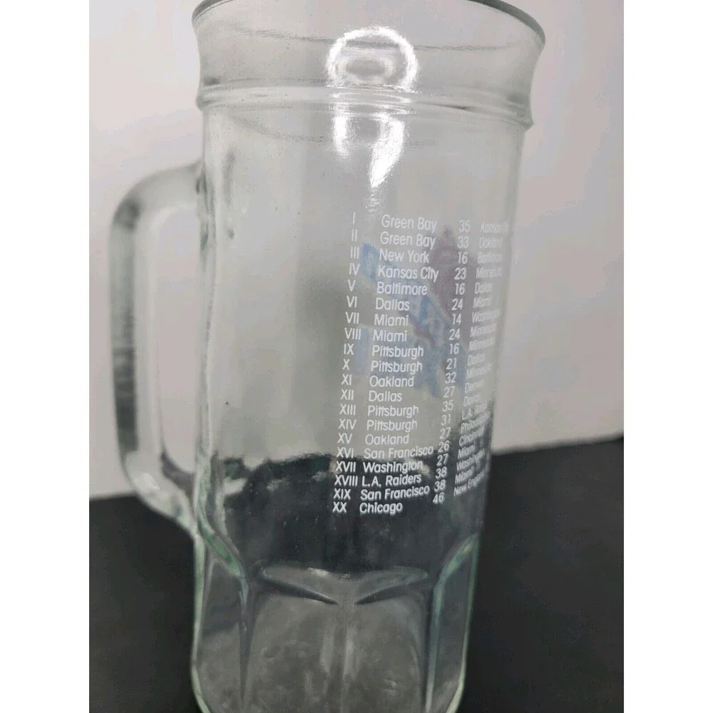 1987 NFL Super Bowl XXI Tall Glass Mug Stein‎ Fisher Promo NY Giants Broncos